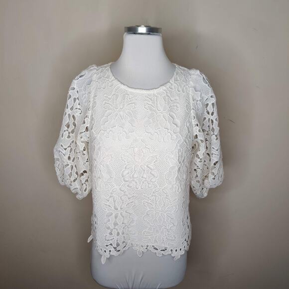 Banana Republic Floral Crochet Blouse Balloon Sleeve - Picture 1 of 9